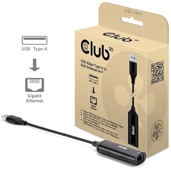 Nätverksadapter - CLUB 3D - CAC-1421 - USB 5 Gbps - RJ45 Ethernet M/F - Multigigabit