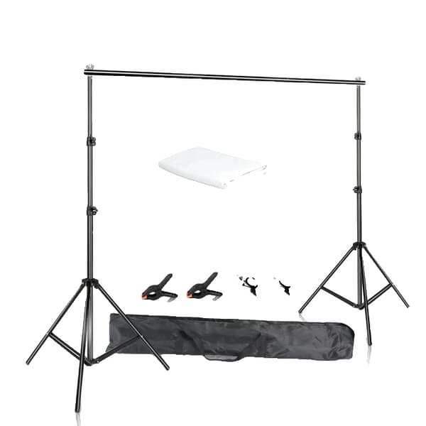 Taustatukijärjestelmäpaketti, 2X3M vihreä kangas, teleskooppinen taustateline, 2 x 2 M, Mustalla kankaalla 2.6 x 3 M 2