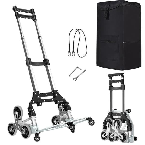 Trappklättrande vagn, Maximal belastning 150 pund, Justerbart handtag, Fällbar design,1 Set