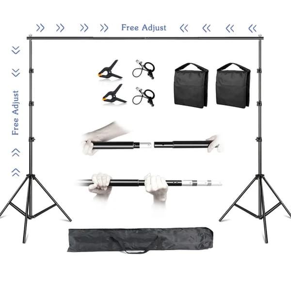 Fotovideo-studio bakgrundsställ, justerbart teleskopiskt system, medföljande bärväska., 2,6x3M, Ny Flexibel Sandsäck