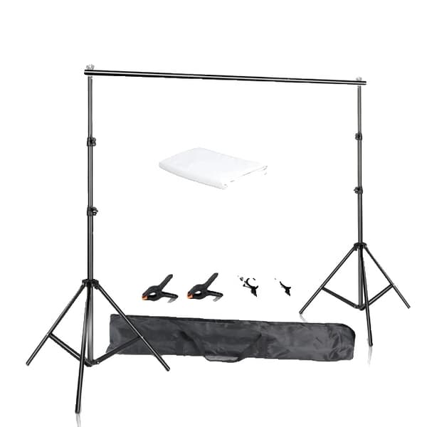 Baggrundsstøttesystem Kit, 2X3M Grønt Klæde, Teleskopisk Baggrundstativ, 2,6 x 3 M, Med hvidt stof