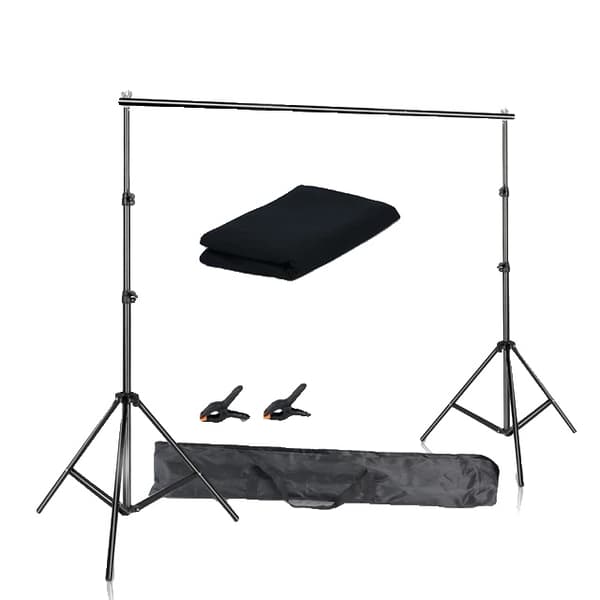 Bakgrundssystem Kit, 2X3M Grönt Tyg, Teleskopisk Bakgrundsställning, 2 x 2 M, med svart tyg