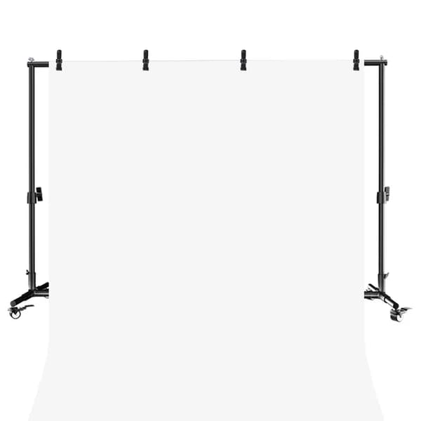 Bakgrundsställning, justerbar storlek, portabel med hjul, 200x200cm, Med vit färg