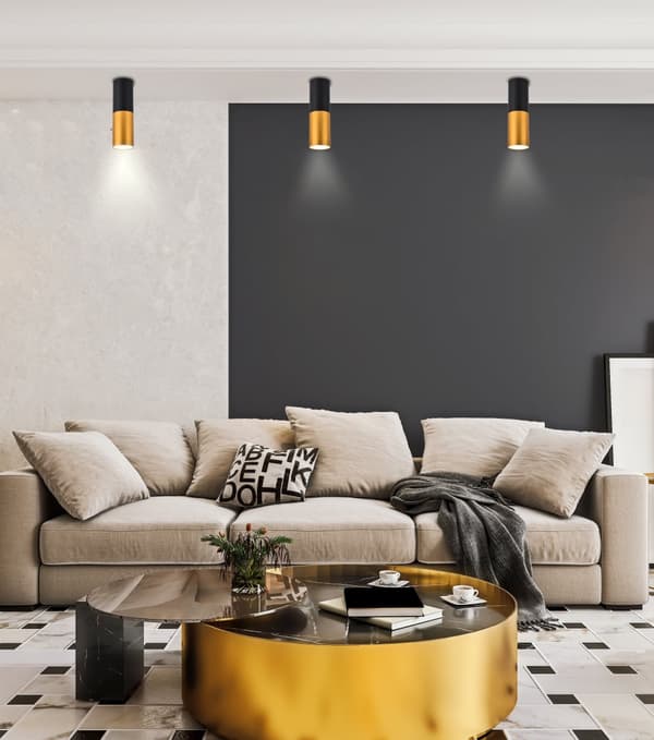RÖR TAKLAMPA 1X15W GU10 5,8/20 SVART GULD