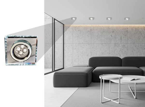 SS-22 CH/TR+WH GU10 50W+LED SMD 2 1W HVID 230V KROM loftsøjle loftslampe. LOFT. MASSIV KVADRAT TRANSPARENT GLAS