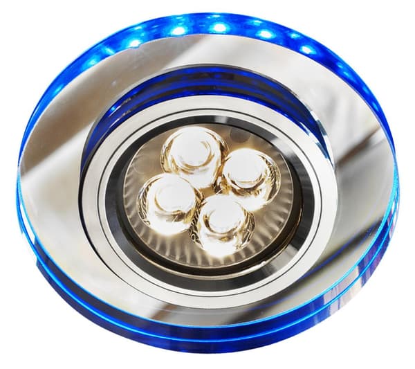 SS-23 CH/TR+BL GU10 50W+LED SMD 230V BLÅ 2 1W KROM loftsøjle loftslampe FAST RUNDT TRANSPARENT GLAS