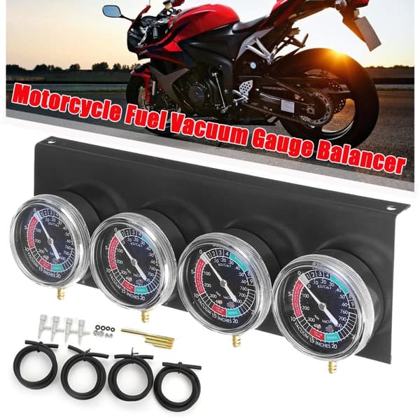 Motorcykelförgasare Carb Fuel Vakuum Gauge Balancer 2/4 Cylinder Tool Kit, Black