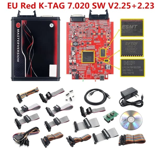 OBD2 Diagnostisk Værktøj, Ubegrænset Kess V5017, EU RØD PCB, 22PCS Adaptere