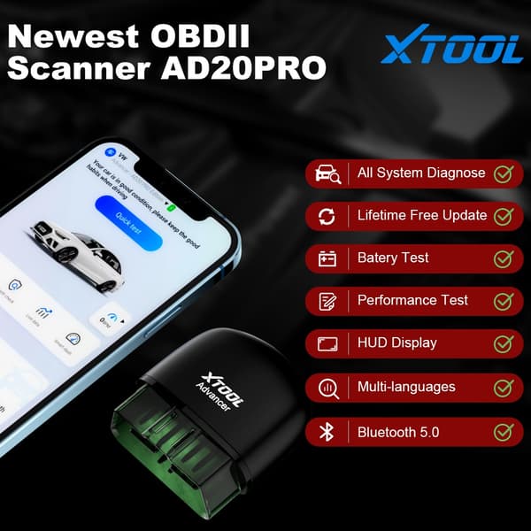 OBD2-skanneri, täydellinen järjestelmädiagnostiikka, Bluetooth-yhteys, AD20 Pro