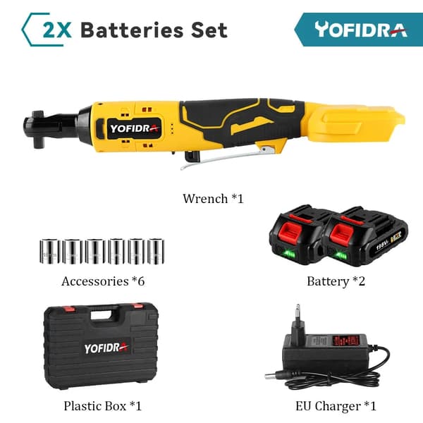 Elektrisk Ratchet Nøgle, 200NM Moment, Genopladelig til Makita 18V Batteri, EU, 2 batteri EU-stik