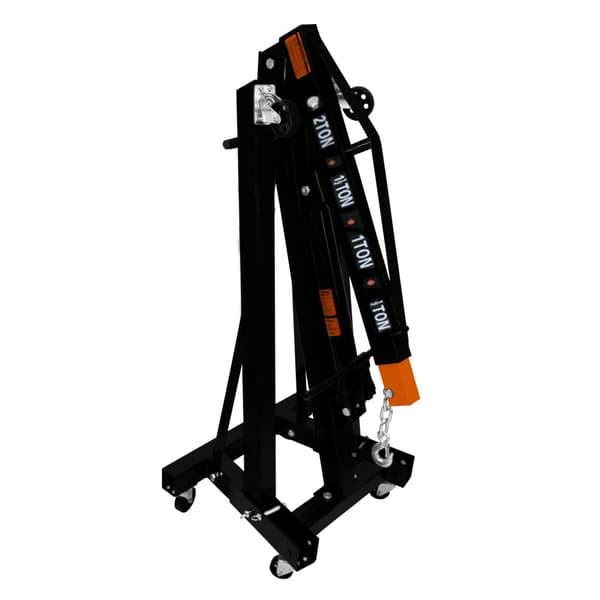 Motorløftkran Kapacitet 2 Ton 2000kg med Hydraulisk Pumpesystem, Foldbare Ben | 6 Hjul + 4 Armpositioner, Løftekrog og Kæde til Værksted, Garage