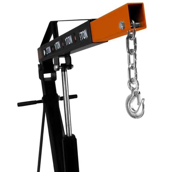 Motorløftkran Kapacitet 2 Ton 2000kg med Hydraulisk Pumpesystem, Foldbare Ben | 6 Hjul + 4 Armpositioner, Løftekrog og Kæde til Værksted, Garage