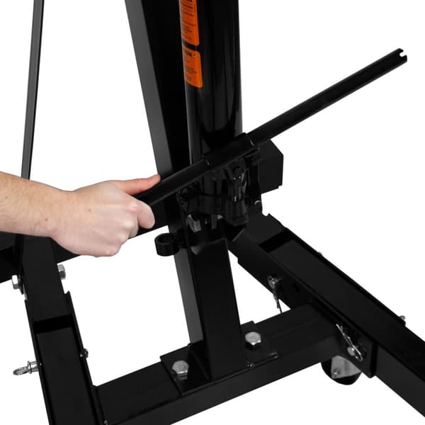 Motorløftkran Kapacitet 2 Ton 2000kg med Hydraulisk Pumpesystem, Foldbare Ben | 6 Hjul + 4 Armpositioner, Løftekrog og Kæde til Værksted, Garage