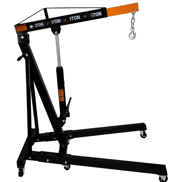 Motorløftkran Kapacitet 2 Ton 2000kg med Hydraulisk Pumpesystem, Foldbare Ben | 6 Hjul + 4 Armpositioner, Løftekrog og Kæde til Værksted, Garage