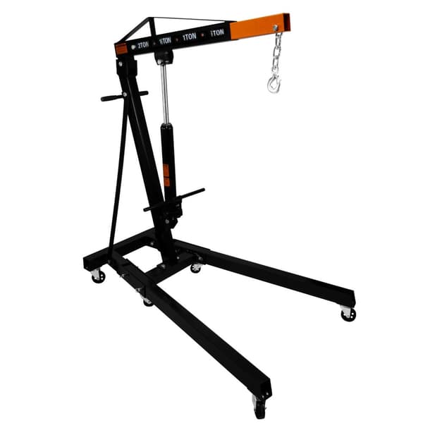 Motorløftkran Kapacitet 2 Ton 2000kg med Hydraulisk Pumpesystem, Foldbare Ben | 6 Hjul + 4 Armpositioner, Løftekrog og Kæde til Værksted, Garage