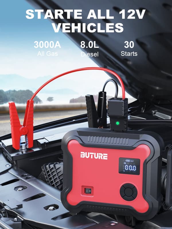 Auton käynnistysakku, 3500A huippuvirta, 26800mAh virtapankki, integroitu ilmakompressori