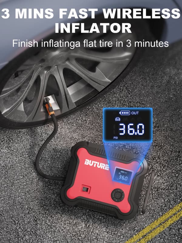 Auton käynnistysakku, 3500A huippuvirta, 26800mAh virtapankki, integroitu ilmakompressori