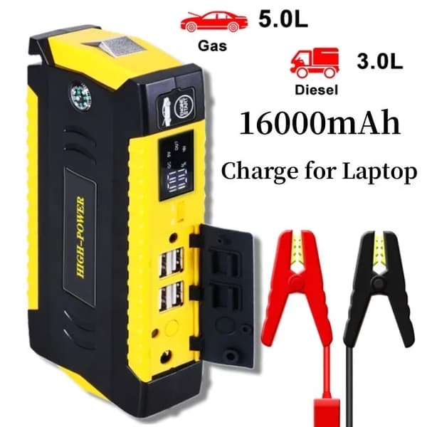 Auton käynnistysakku, 16000mAh kapasiteetti, USB-lataus,Keltainen 16000mAh