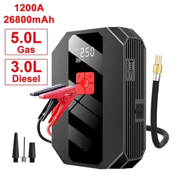 Aloituslaite, 1200A Huippuvirta, 26800mAh Power Bank,Harmaa