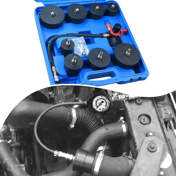 Podofo Turbo System Lækagetester, inkluderer 4 par trinvise adaptere, trykmåler 0-80 psi, egnet til flere slangelængder.