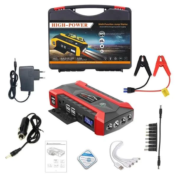 12V Auton Käynnistysakku, 89800mAh Kapasiteetti, 600A Huippuvirta,Punainen EU-pistoke