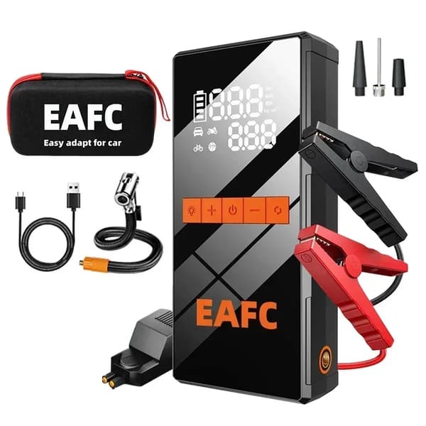 Bil Jump Starter, 150PSI Luftkompressor, Bærbar Power Bank,Smart clip med BOX