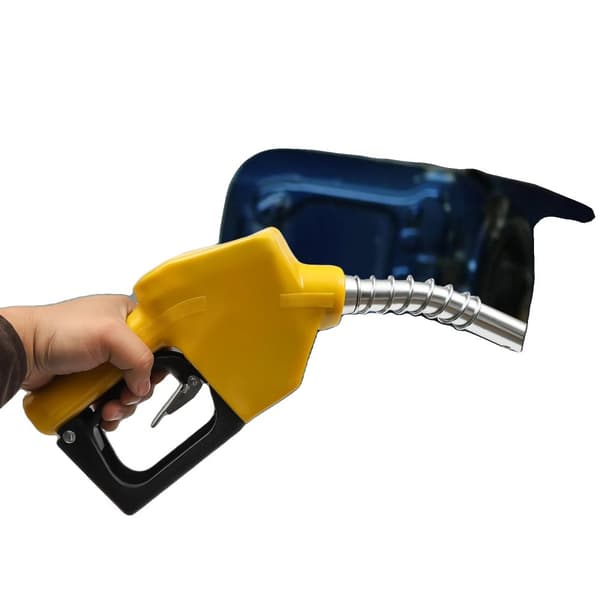 Ruostumattomasta teräksestä valmistettu polttoaineen tankkaussuutin, 60 l/min virtausnopeus, automaattinen sulkeminen, ergonominen muotoilu.