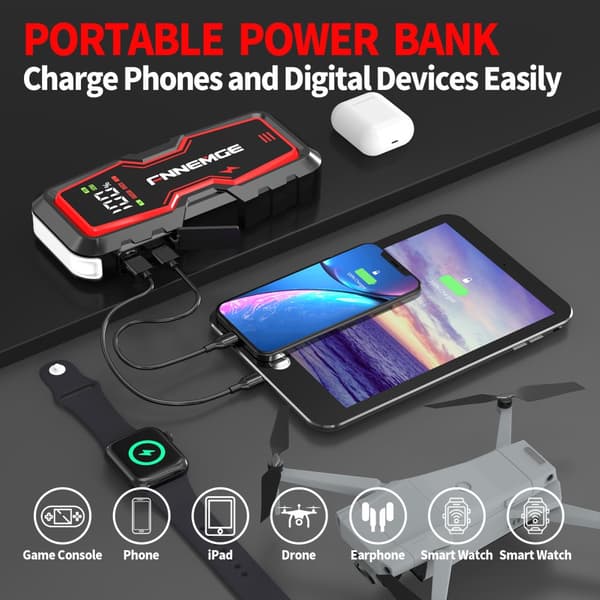 6000A Bil Jump Starter, Kraftfuld Peak Strøm, Intelligente Sikkerhedsfunktioner, Alsidig Power Bank