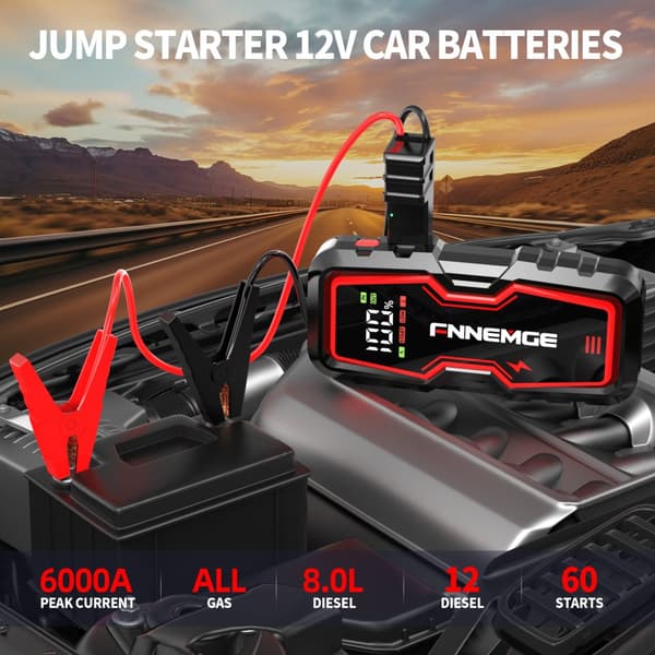 6000A Bil Jump Starter, Kraftfuld Peak Strøm, Intelligente Sikkerhedsfunktioner, Alsidig Power Bank