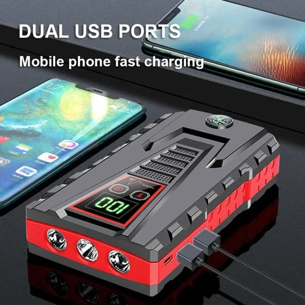 Bærbar Bil Jump Starter, 99800mAh Kapacitet, 5000A Spidstrøm, USB Opladning