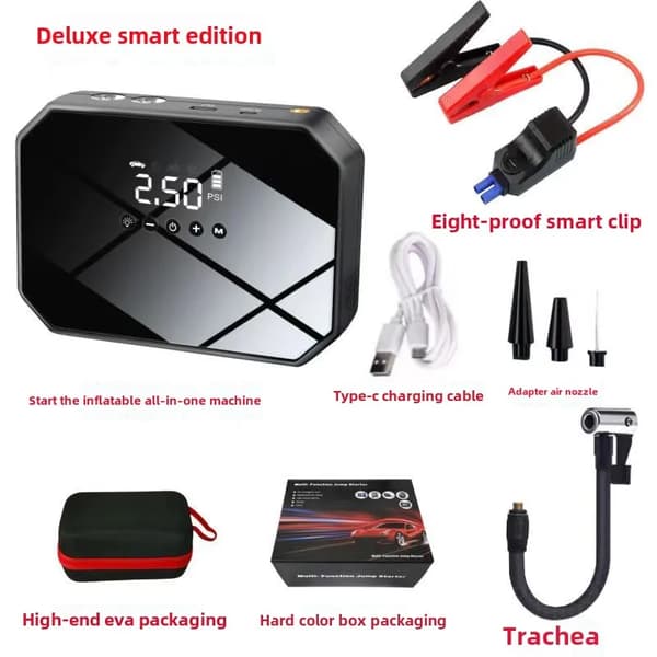 Bilkompressor, højkapacitets 8000mAh batteri, digitalt trykdisplay,Intelligens Black-a