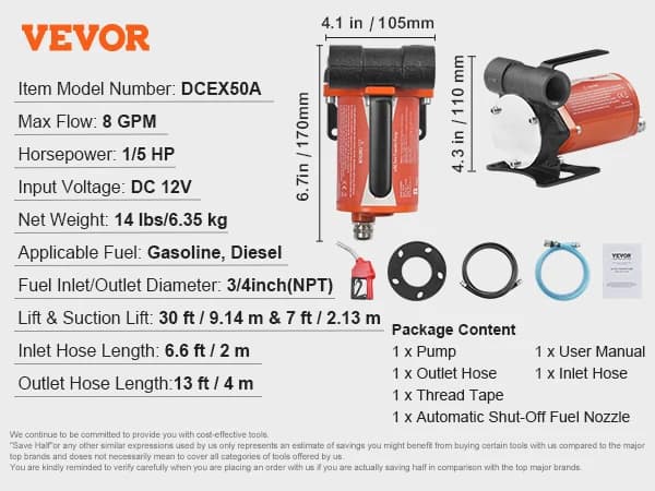 Brændstofoverførselspumpe, Maksimal flow 15 GPM, 1/4 HK motor,8GPM Bærbar Sæt-a