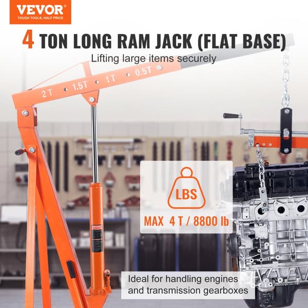 Hydraulisk Lang Ram Jack, 4 Tons Kapacitet, Enkelt Stempel Pumpe, Motorløfter Kompatibel