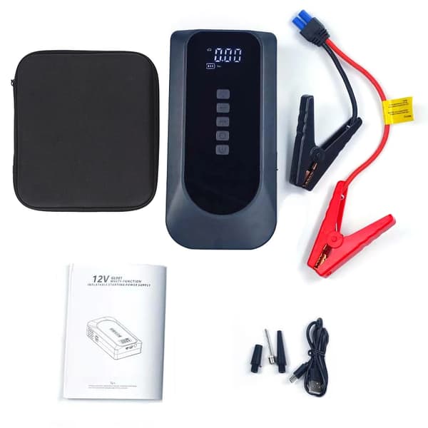 Auton käynnistysakku, 2000A huippuvirta, 16000mAh akunkapasiteetti,musta