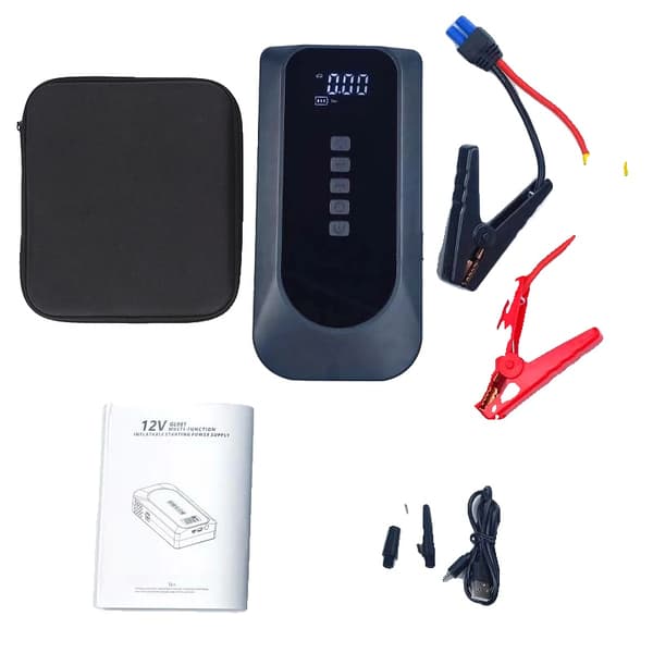 Auton käynnistysakku, 2000A huippuvirta, 16000mAh akunkapasiteetti,musta