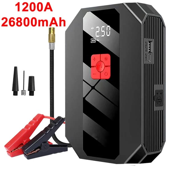 Bærbar Bil Jump Starter, 26800mAh Batteri, 1200A Spidsstrøm,26800mAh 1200A