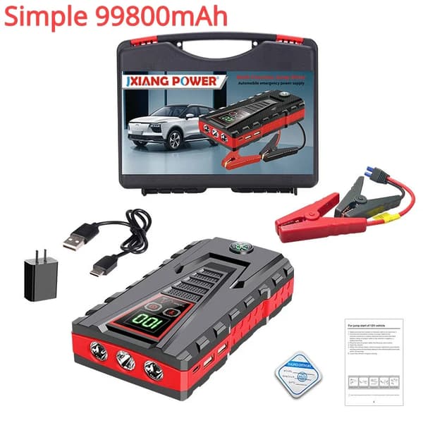 Bærbar Bil Jump Starter, 99800mAh Kapacitet, 5000A Spidstrøm,Enkel