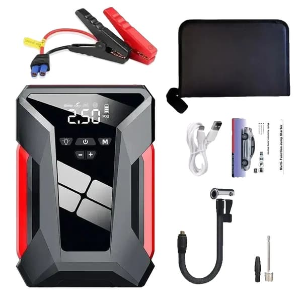 28000mAh Käynnistysakku, 1200A Huippuvirta, Monitoiminen Ilmakompressori,4 IN1 Jump Starter