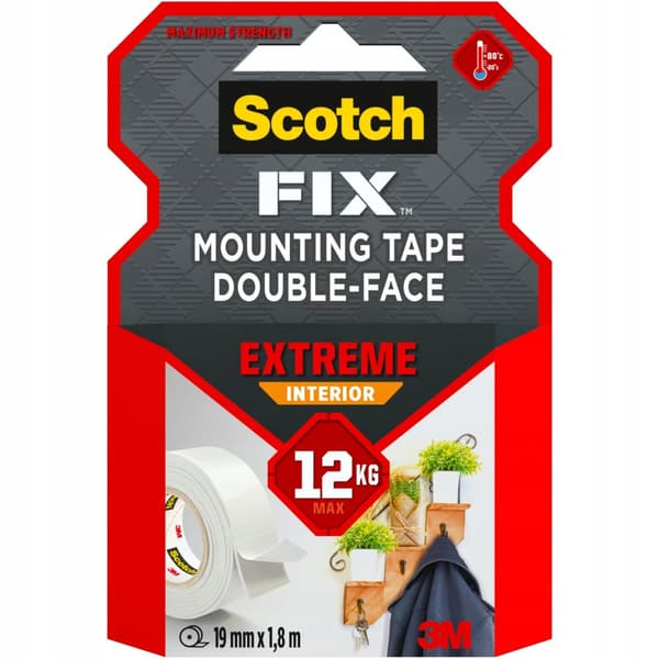 Dobbeltklæbende indvendig monteringstape 19 mm x 1,8 m