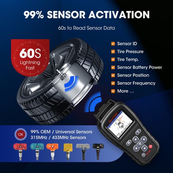 TPMS-ohjelmoija, MX-anturien yhteensopivuus, OBD-ohjelmointi, TS408S
