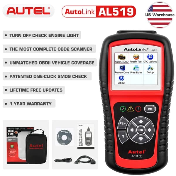 OBD2 Scanner, Fuld OBDII/EOBD Auto Diagnose, En-Klik I/M Klarhed Nøgle, AL519, Svensk