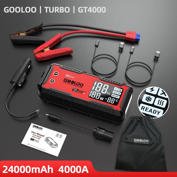 Bil Jump Starter, 4000A Topstrøm, 24000mAh Kapacitet, GT4000-RD