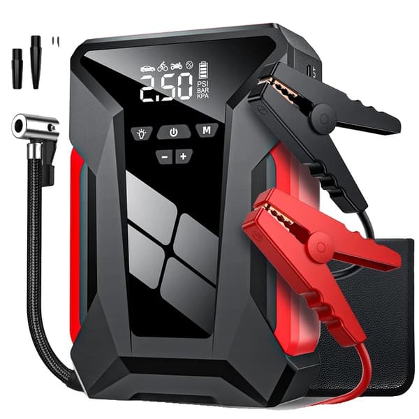Bil Jump Starter, 28000mAh kapacitet, 600A startstrøm, 150PSI luftkompressor,4 i 1 Jump Starter