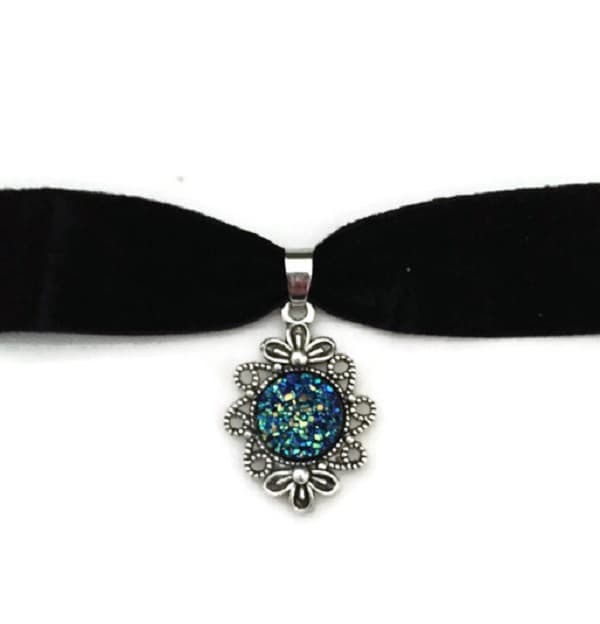 Choker Blå Glitter/Druz - Goth Rock - Velvet choker