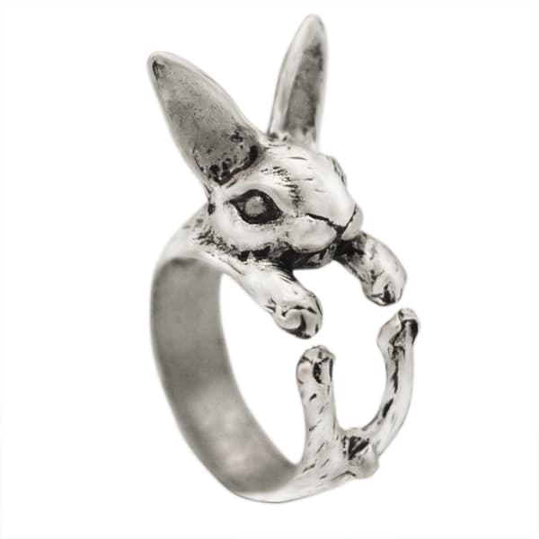 Ring Kanin Hare Djurälskare - Justerbar silverfärgad