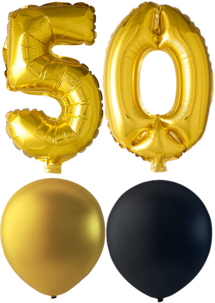 Balloner fødselsdag mix 50 år guld / sort