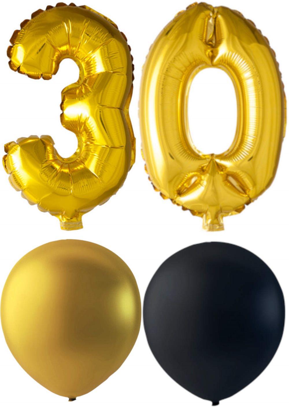 Balloner fødselsdag mix 30 år guld / sort