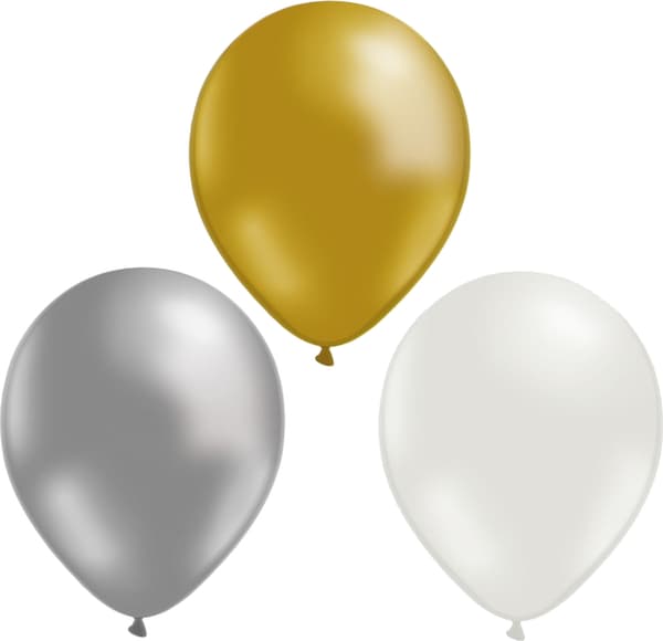 Blandede biologisk nedbrydelige latexballoner 12-pak i guld, sølv og hvid - 30 cm | Fest & Fødselsdagsdekorationer