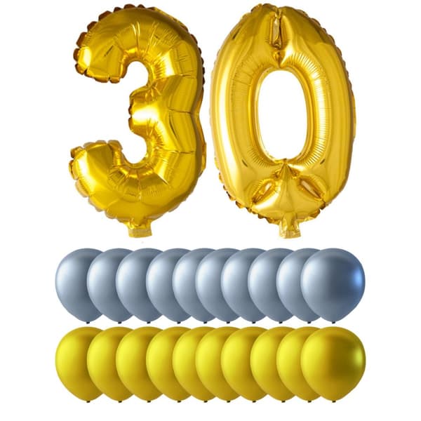 Ballonger Födelsedag 30 År Jubileum Ballongset - Guld Silver Latex & Folie - Perfekt för Födelsedags & Årsdagsfirande