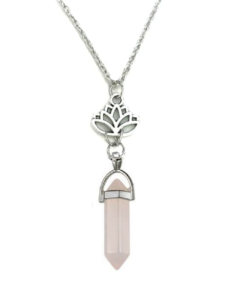 Necklace - Rose Quartz - Lotus Flower - Chain